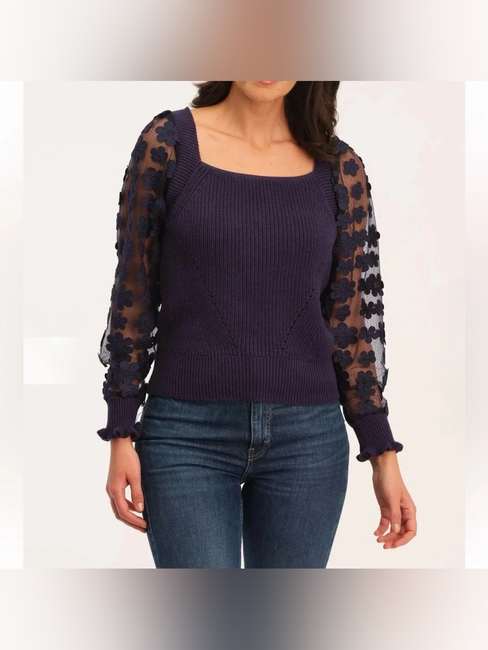 Industry Woven Floral Sleeve Sweater